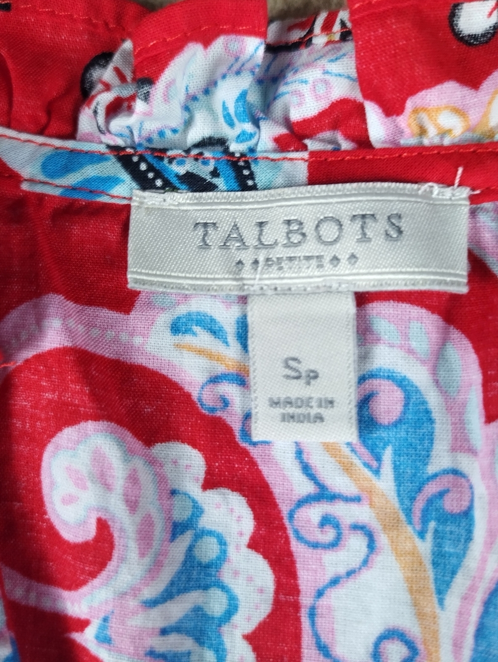 Vtg Talbots Womens Sz Small Red Paisley Ruffle Neck Sleeveless Shell Top Blouse - Picture 2 of 6